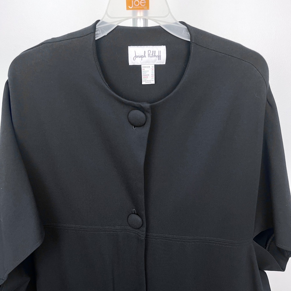 Sz 10- Joseph Ribkoff Black‎ Batwing Short Slv Collarless Cardigan Blazer Jacket - Picture 2 of 11